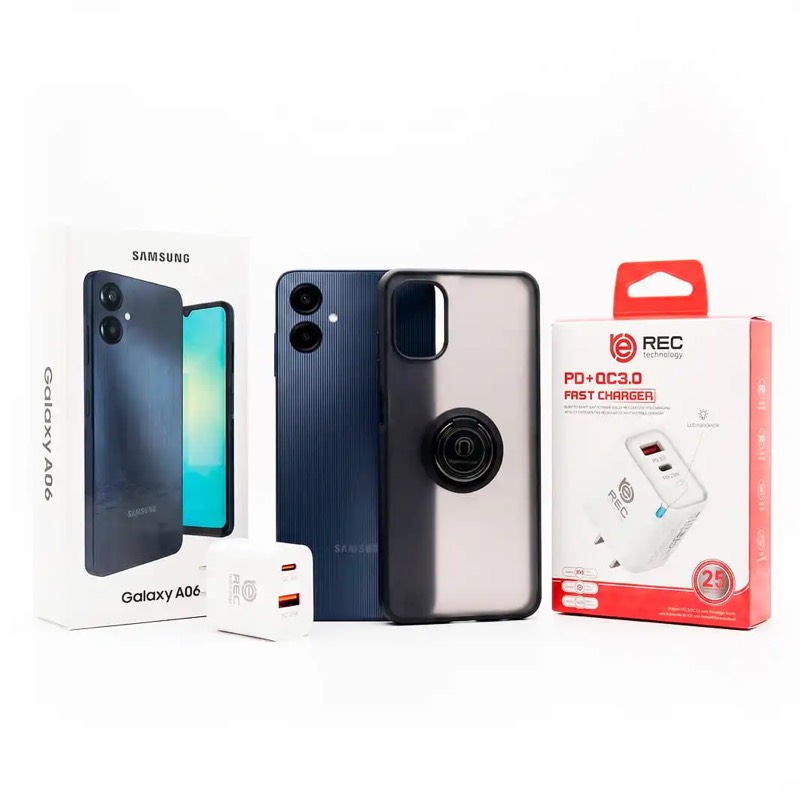 SAMSUNG GALAXY A06 4 + 64GB BLACK CON CARGADOR Y PROTECTOR