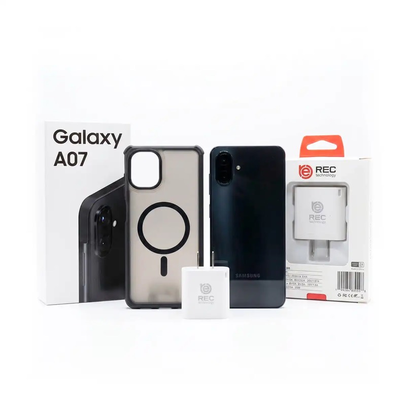 SAMSUNG GALAXY A07 BLACK CON CARGADOR Y PROTECTOR