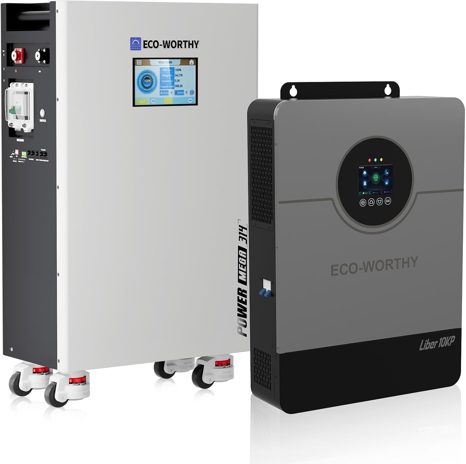 ECO-WORTHY Powermega 48V 314Ah UL1973 LiFePO4 Sistema de almacenamiento de energía con inversor híbrido Liber 10KP 10kW, equilibrio activo BMS, batería integrada Bluetooth y WiFi, comunicación para